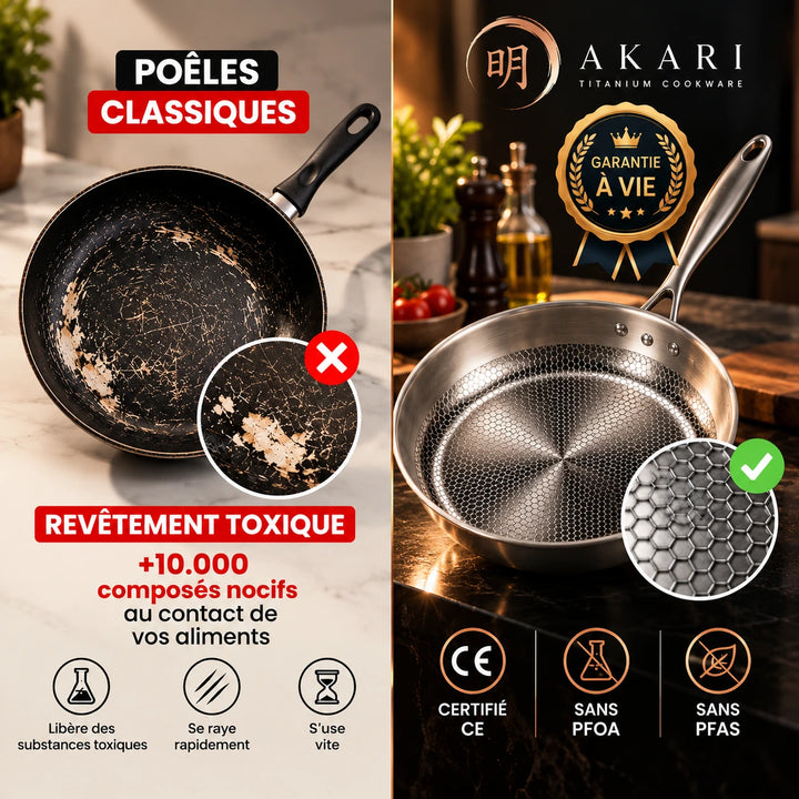 Comparatif entre une poêle classique et la poêle en titane AKARI